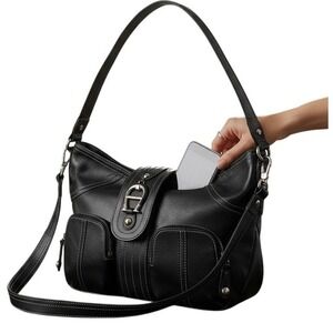 Aigner Womens Vintage Black Leather Shoulder Bag Baguette Flap Top  Purse